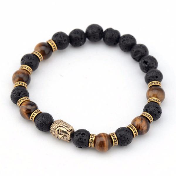 DapperTime brown black gold buddha head bead bracelet