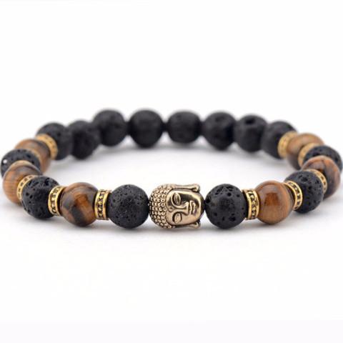 DapperTime brown black gold buddha head bead bracelet