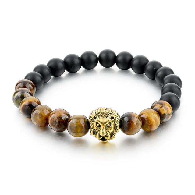 DapperTime brown black lion head bead bracelet
