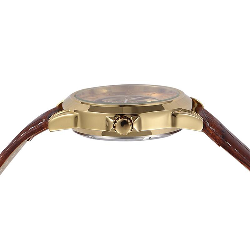 DapperTime automatic brown leather gold skeleton watch