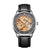 dappertime black genuine leather silver case automatic skeleton watch