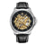 dappertime black leather silver case automatic skeleton watch