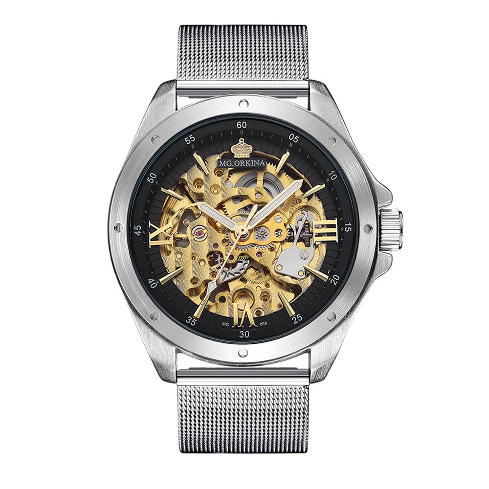 dappertime mesh silver case automatic skeleton watch