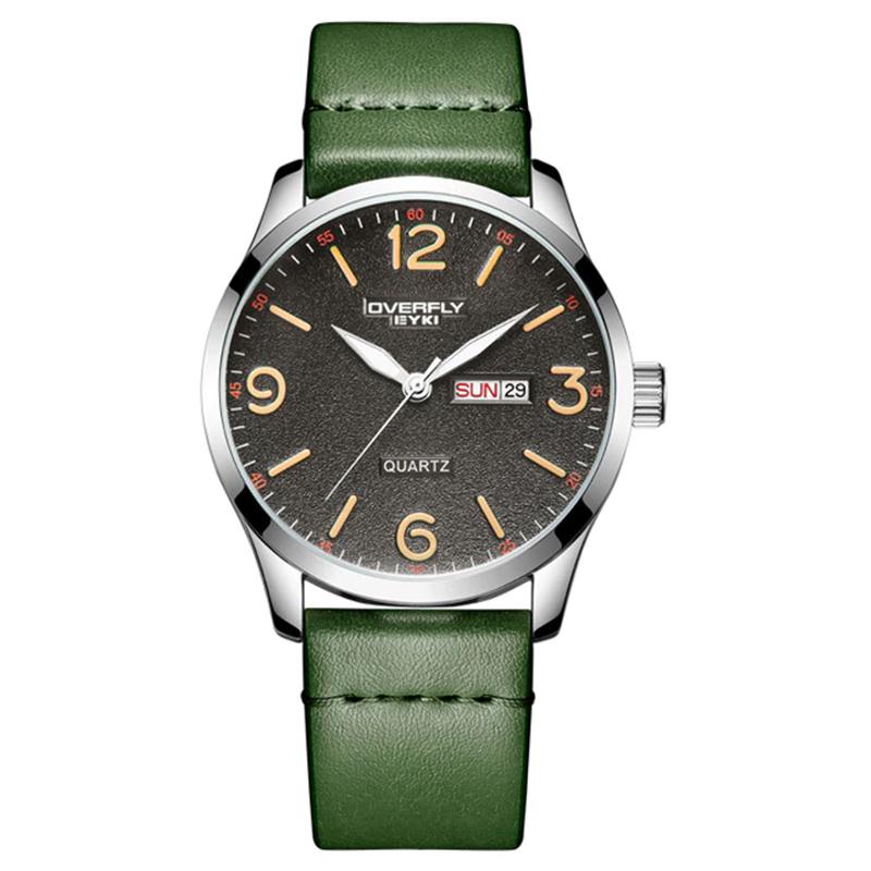 dappertime olive green leather silver case quartz watch