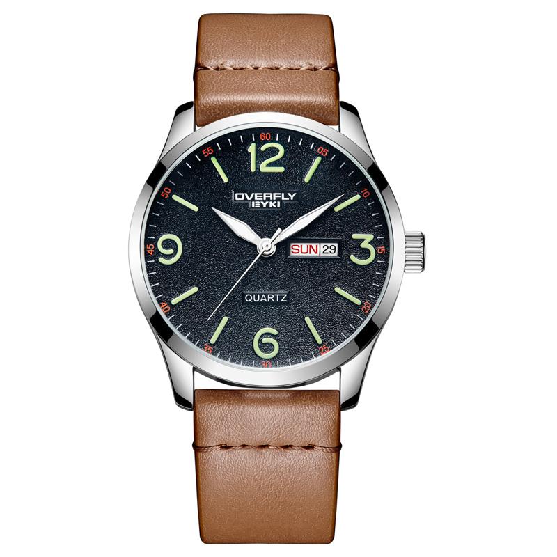 dappertime brown tan leather silver case quartz watch