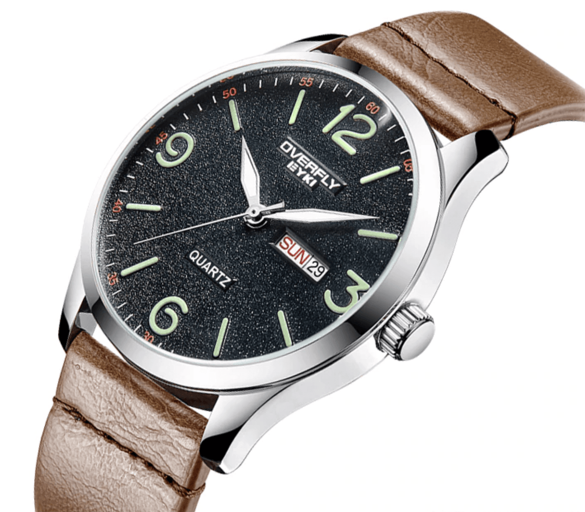 dappertime brown tan leather silver case quartz watch