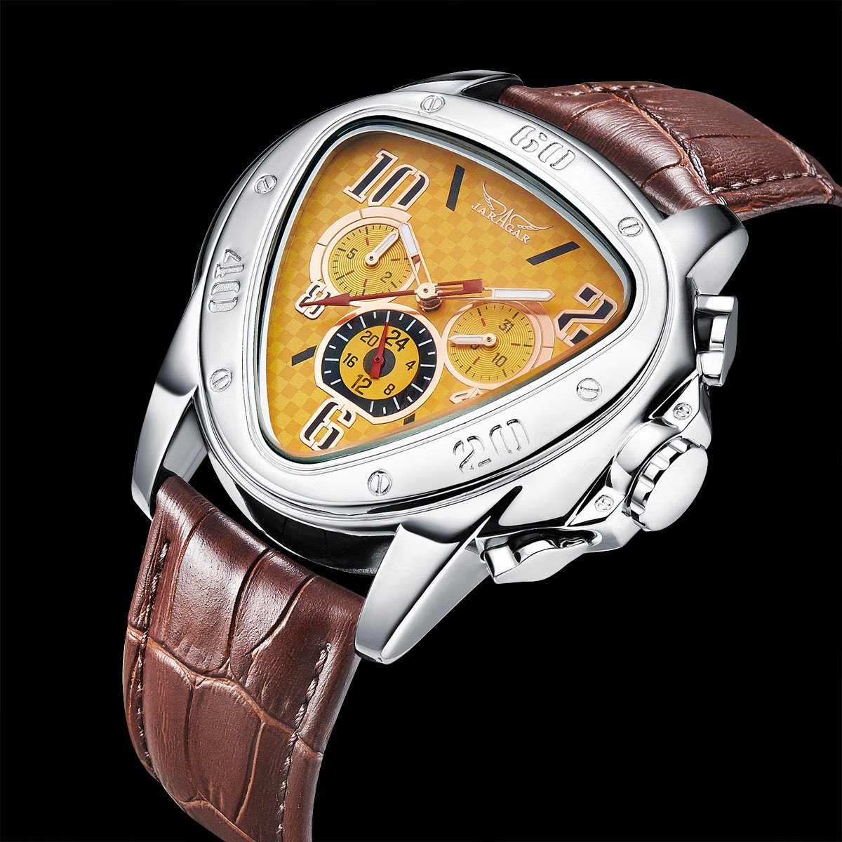 DapperTime aviator unique mechanical brown leather watch